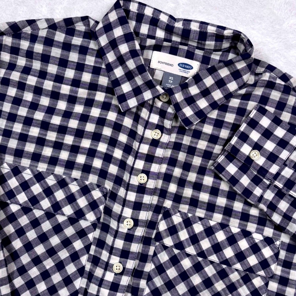 NEW Old Navy Boyfriend Tunic Popover Shirt Women XS Navy White Gingham Check